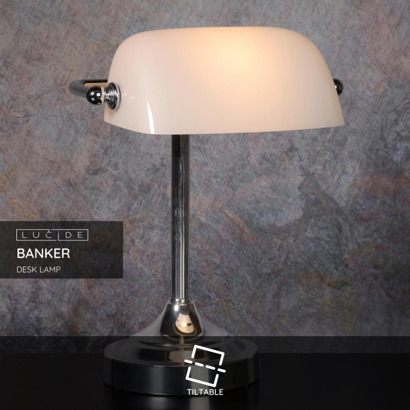 Lucide BANKER - Stolná lampa - 1xE14 - Chróm